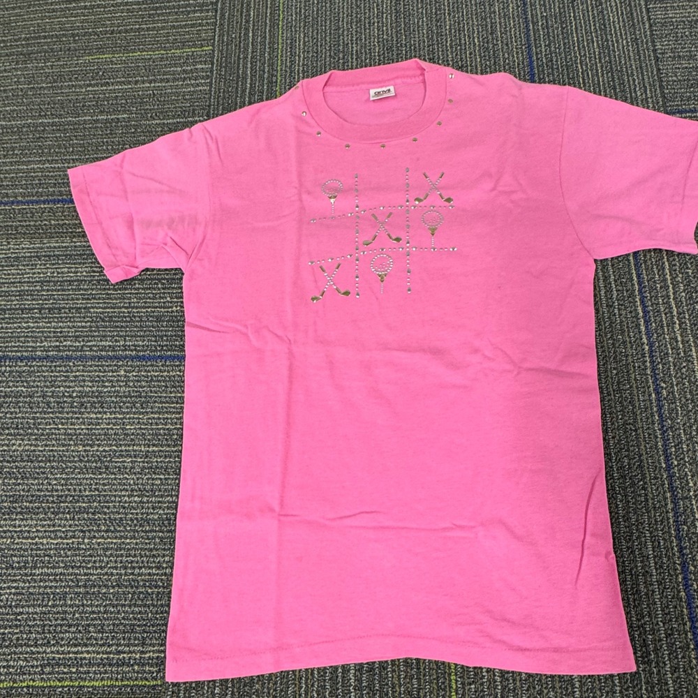 Anvil Golf Tic-Tac-Toe T-Shirt Women Large Pink Excellent Studded Single Stitch